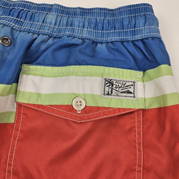 Polo Ralph Lauren Swim Trunks Mens M Striped Lined Drawstring Beach Pockets Red - Picture 7 of 12